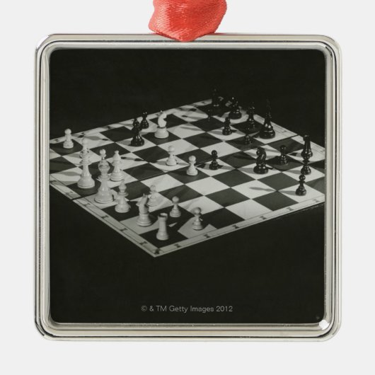 Schach-Brett Silbernes Ornament (Vorne)
