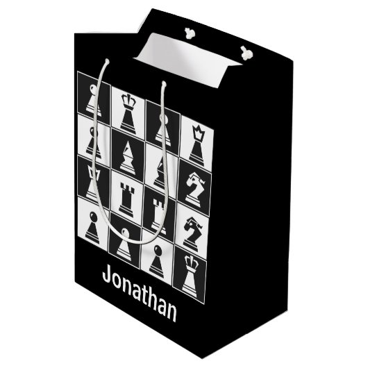 Schach-Design-Geschenktasche Mittlere Geschenktüte (Rückseite Schrägansicht)