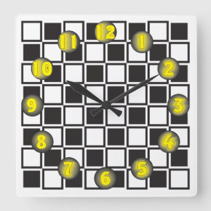 Schach für gelbe schwarze Scheiben mit Taktfrequen Quadratische Wanduhr