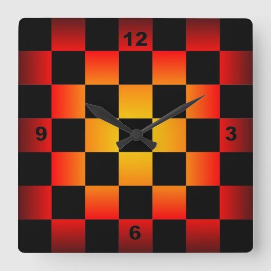 Schach ~ Hintergrund der Checkerboard-Uhr Schwarz Quadratische Wanduhr (Vorderseite)