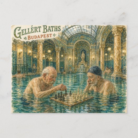 Schach in den Gellert-Bädern Budapest Ungarn Postkarte (Vorderseite)