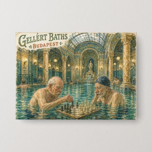 Schach in den Gellert-Thermen Budapest Ungarn Button (Vorderseite)