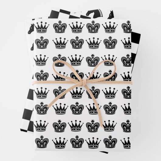 Schach King Queen Knight Schwarz-weiß Pattern Fun Geschenkpapier Set (Beispiel)