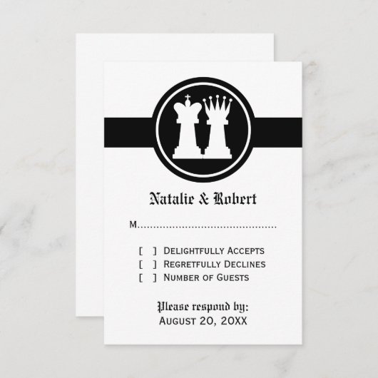 Schach King und Queen Wedding Response Card RSVP Karte (Vorne/Hinten)