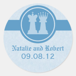 Schach King und Queen Wedding Stickers, Blue Runder Aufkleber