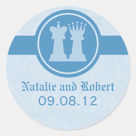 Schach King und Queen Wedding Stickers, Blue Runder Aufkleber (Vorderseite)