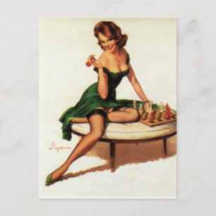 Schach Mädchen Pin Up Postkarte