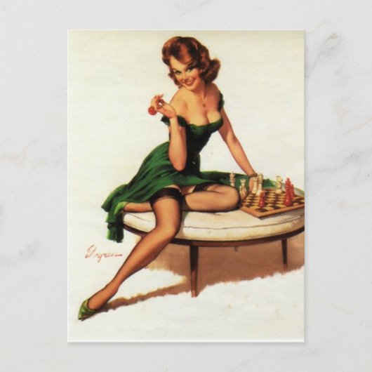 Schach Mädchen Pin Up Postkarte (Vorderseite)