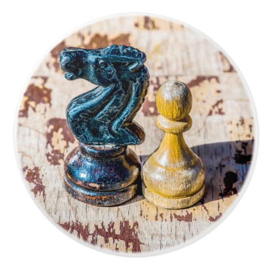 Schach Pawn and Knight - Veteranen Keramikknauf (Vorderseite)