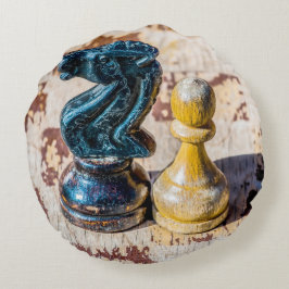 Schach Pawn and Knight - Veteranen Rundes Kissen
