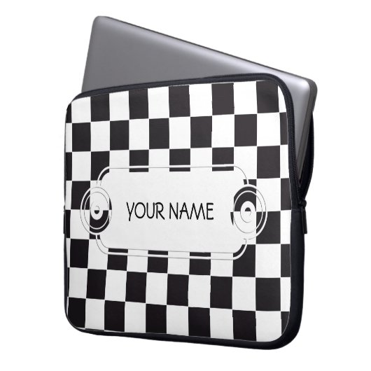 Schach-Quadrat-Muster - schwarz + Ihr Hintergrund Laptopschutzhülle (Vorderseite Links)