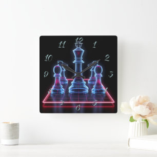 Schach Quadratische Wanduhr