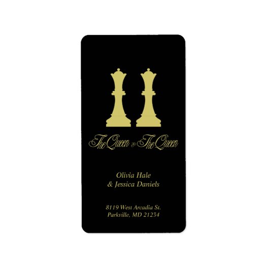 Schach Queen & Queen Gold Stücke für Lesben Adressaufkleber (Vorne)