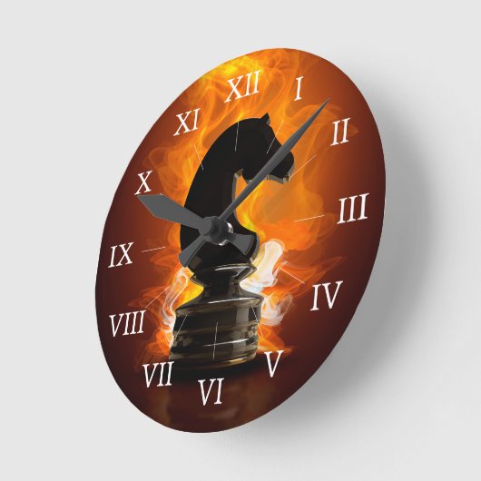 Schach-Ritter in Flammen Runde Wanduhr (Winkel)