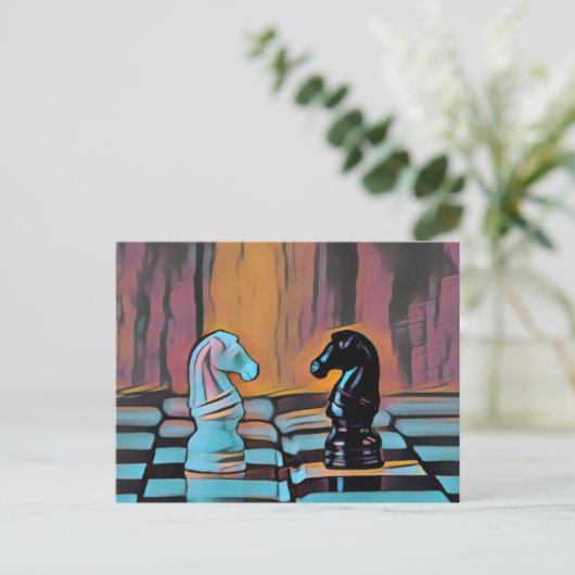 Schach Ritter Schachbrett Pop Art Postkarte (Stehend Vorderseite)