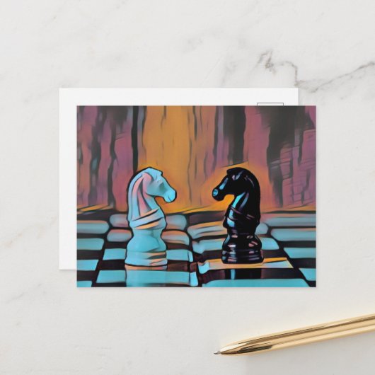 Schach Ritter Schachbrett Pop Art Postkarte (Vorderseite/Rückseite Beispiel)