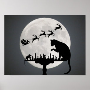 Schach Santa Vollmond Katze und Mausspiel Weihnach Poster