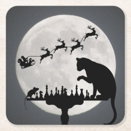 Schach Santa Vollmond Katze und Mausspiel Weihnach Rechteckiger Pappuntersetzer
