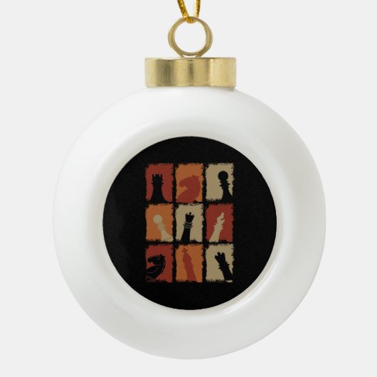 Schach - Schachfiguren Retro Keramik Kugel-Ornament (Vorderseite)