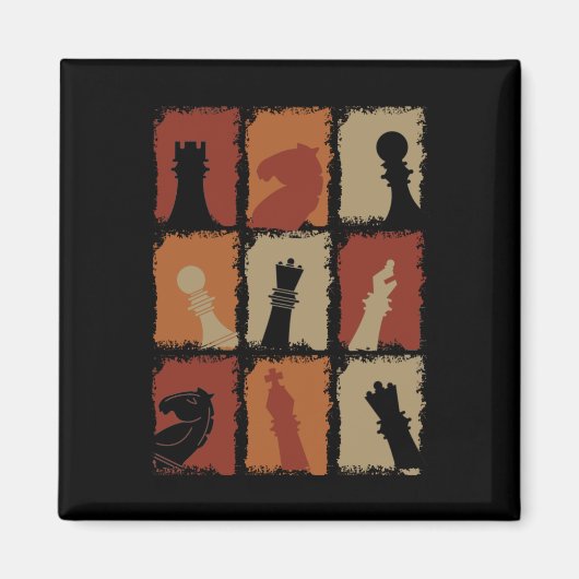Schach - Schachfiguren Retro Magnet (Vorne)