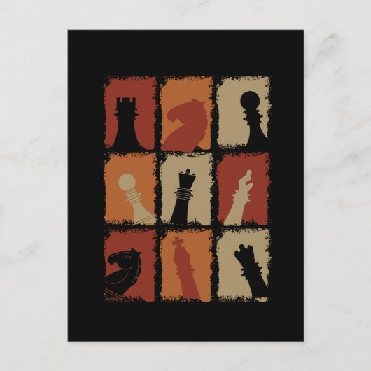 Schach - Schachfiguren Retro Postkarte (Vorderseite)