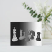 Schach Schwarz und Weiße Teile Wasserfarben Bretts Postkarte (Stehend Vorderseite)