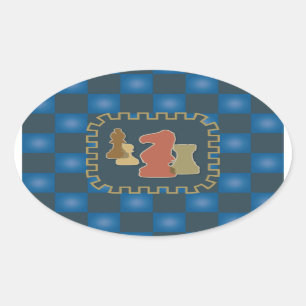 Schach-Stück-Blau-Aufkleber Ovaler Aufkleber