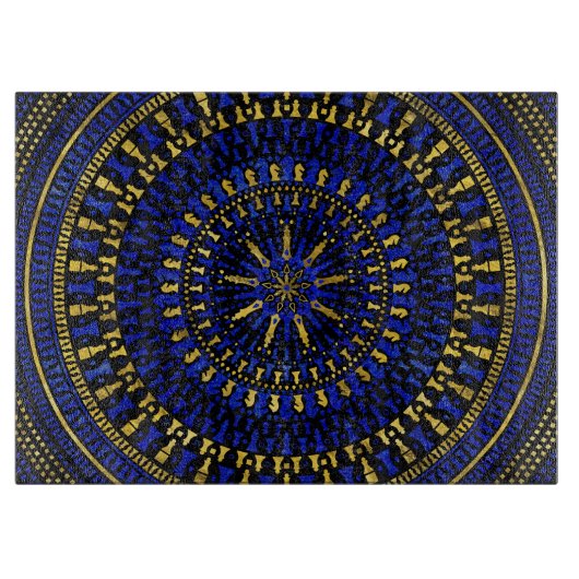 Schach-Stück-Mandala - Lapislazuli und Gold Schneidebrett (Vorderseite)