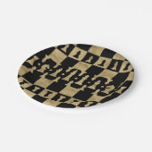 Schach-Stück-Muster - Schwarzes und Gold Pappteller (Schrägansicht)