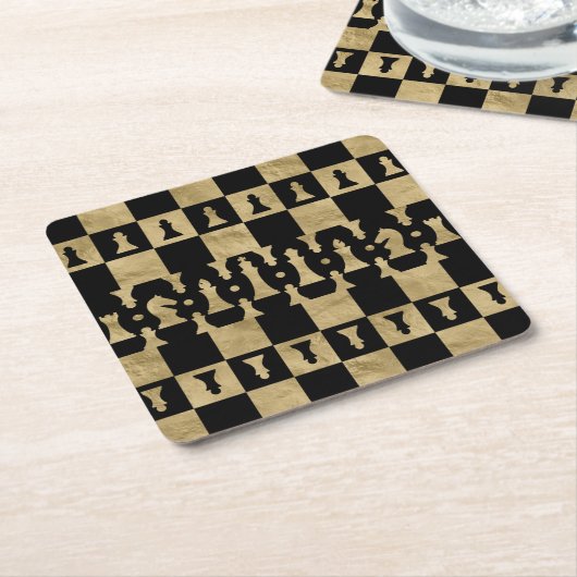 Schach-Stück-Muster - Schwarzes und Gold Rechteckiger Pappuntersetzer (angewinkelt)