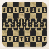 Schach-Stück-Muster - Schwarzes und Gold Rechteckiger Pappuntersetzer (Vorderseite)