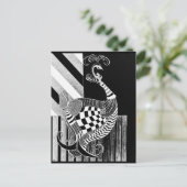 Schach- und Bow-NIGHT-Pfauenillustrierung Postkarte (Stehend Vorderseite)