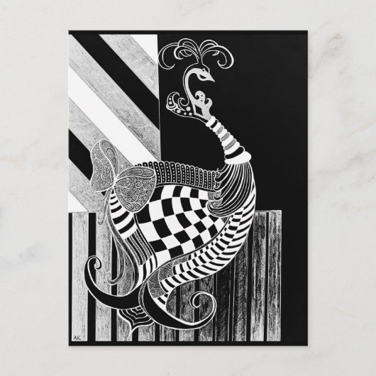 Schach- und Bow-NIGHT-Pfauenillustrierung Postkarte (Vorderseite)