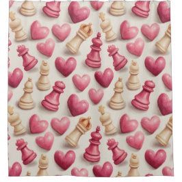 Schach- und Herz-Valentinsmuster Duschvorhang