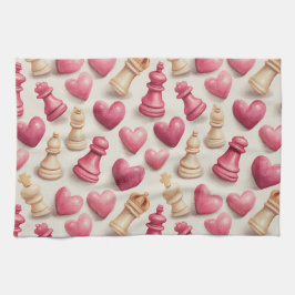 Schach- und Herz-Valentinsmuster Geschirrtuch