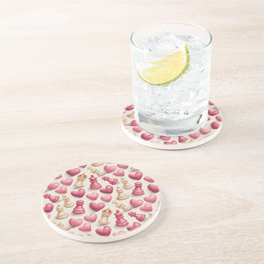 Schach- und Herz-Valentinsmuster Getränkeuntersetzer (Seite)