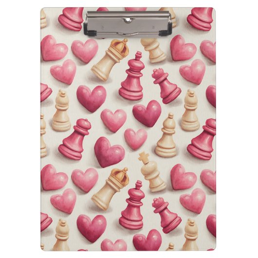 Schach- und Herz-Valentinsmuster Klemmbrett (Vorderseite)