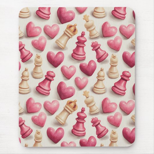 Schach- und Herz-Valentinsmuster Mousepad (Vorne)