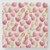 Schach- und Herz-Valentinsmuster Steinuntersetzer (Vorderseite)
