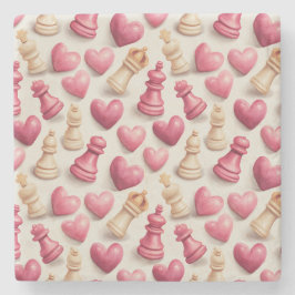Schach- und Herz-Valentinsmuster Steinuntersetzer