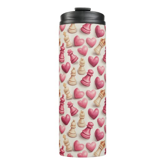 Schach- und Herz-Valentinsmuster Thermosbecher (Vorderseite)