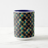 Schach und Kratzeffekt, blau und gelb Tasse (Zentrum)