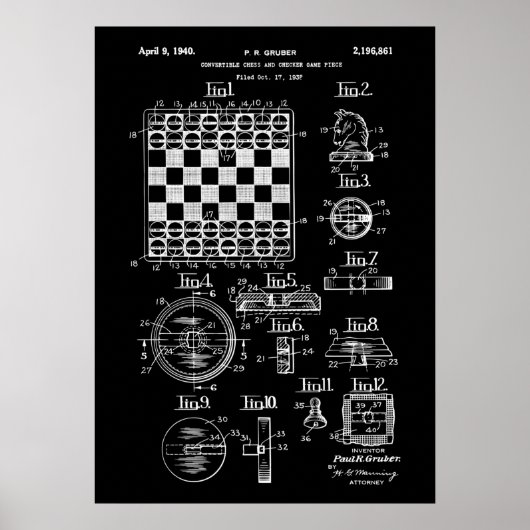 Schach- und Schachbrett-Game-Patent Poster (Vorne)