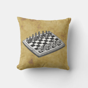 Schach und Schachbrett Vintage WBG abgenutzt Kissen