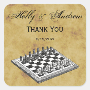 Schach und Schachbrett Vintage WBG abgenutzt Quadratischer Aufkleber