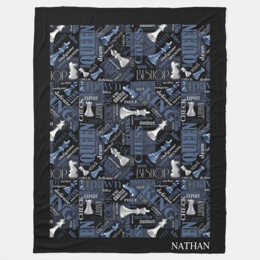 Schachbegriffe und -stücke Silver und Blue ID784 Fleecedecke (Vorderseite)