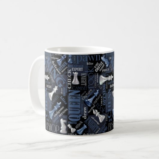 Schachbegriffe und -stücke Silver und Blue ID784 Kaffeetasse (Vorderseite Links)