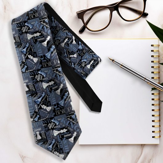 Schachbegriffe und -stücke Silver und Blue ID784 Krawatte