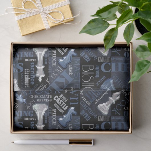 Schachbegriffe und -stücke Silver und Blue ID784 Seidenpapier (Geschenk)