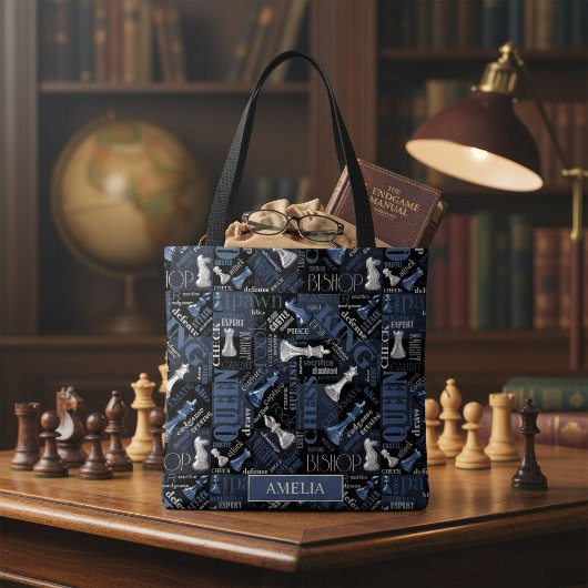 Schachbegriffe und -stücke Silver und Blue ID784 Tasche